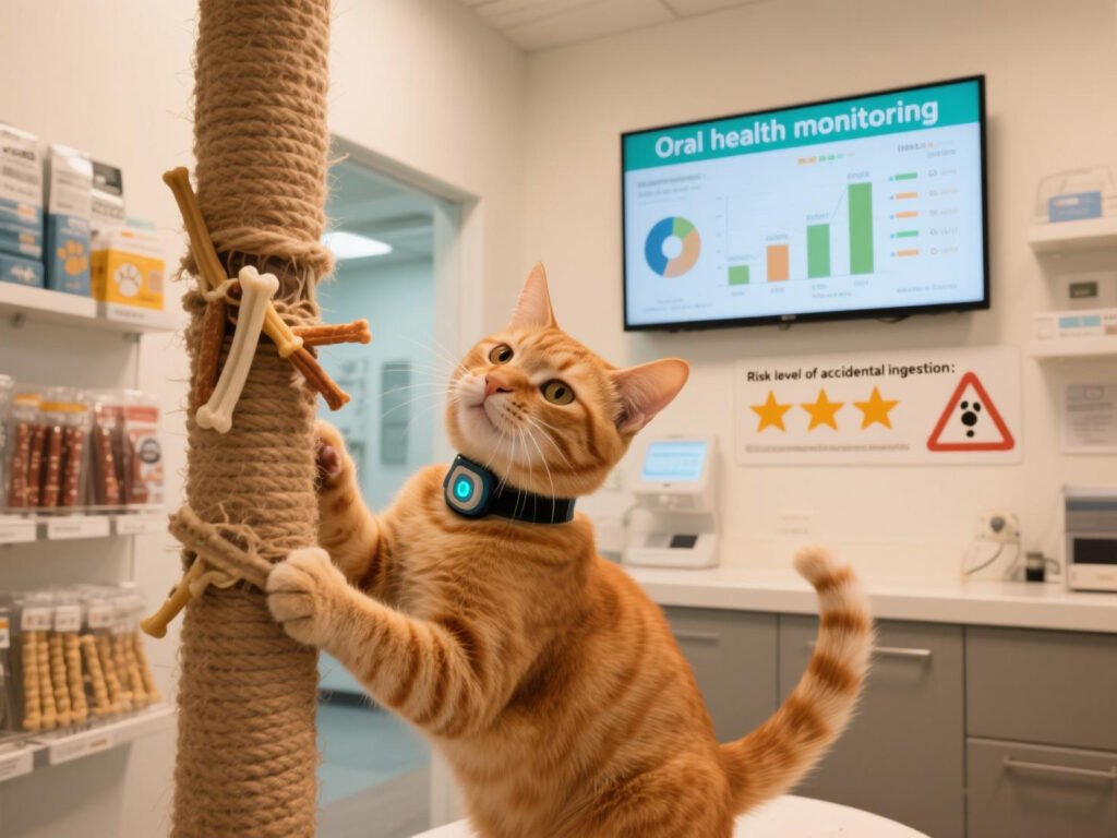 The orange cat tears the gripping column fibers